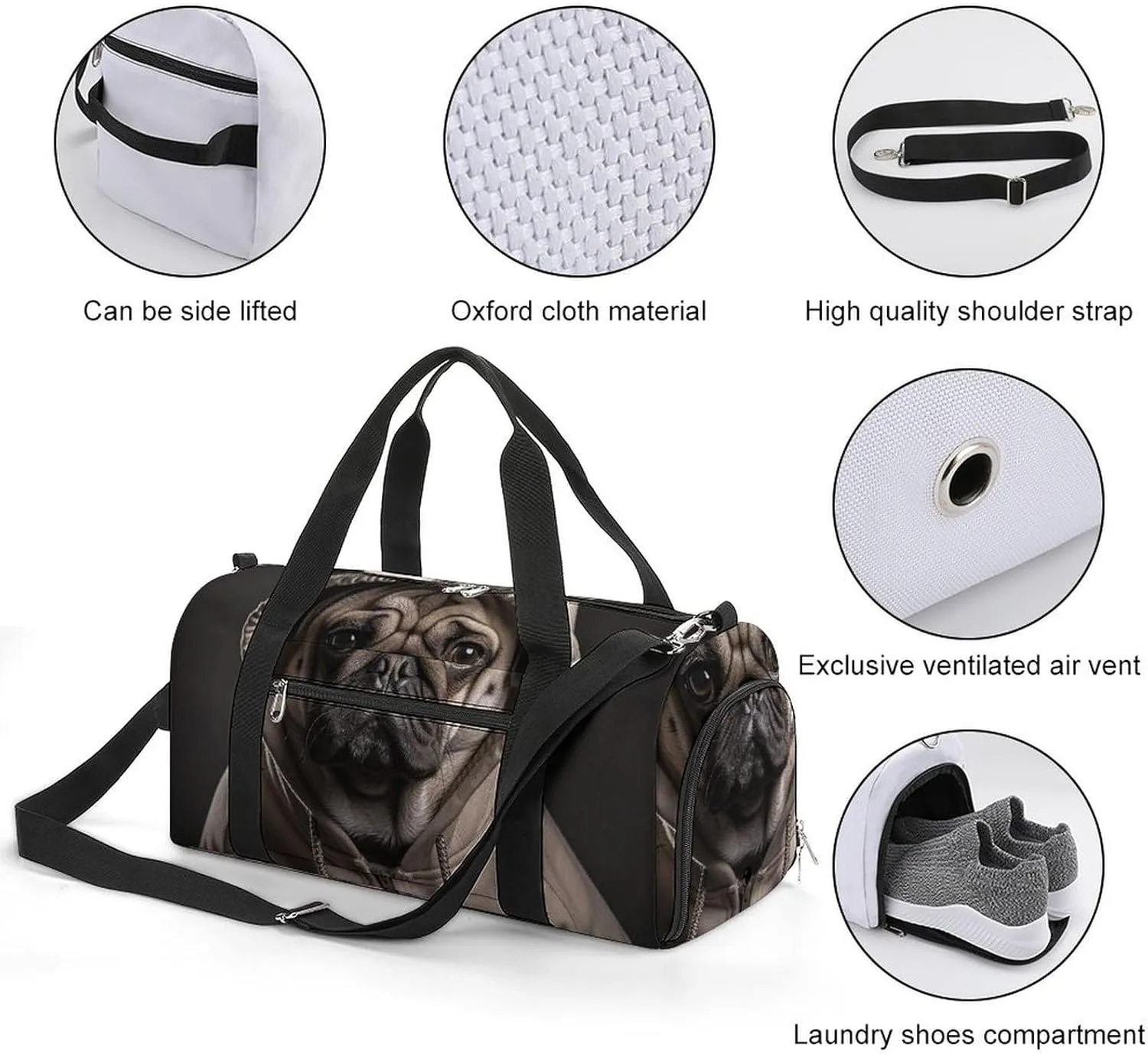 Gym Bag Dog Wearing Hat Duffel Bag for Men Women Overnight Bag with Shoe Compartment Workout Bags
