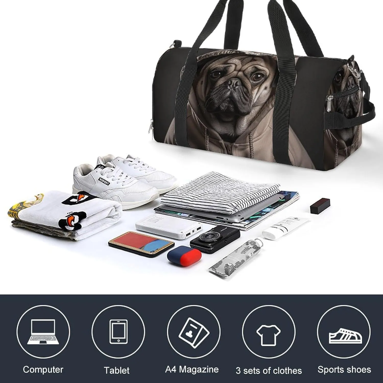 Gym Bag Dog Wearing Hat Duffel Bag for Men Women Overnight Bag with Shoe Compartment Workout Bags