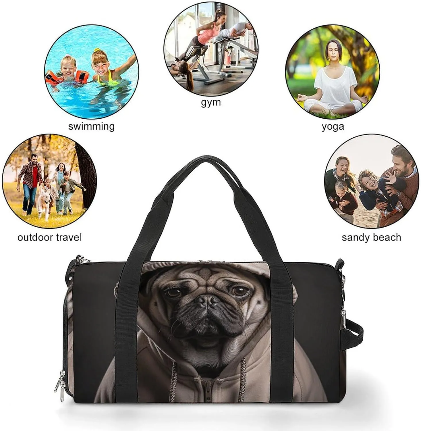 Gym Bag Dog Wearing Hat Duffel Bag for Men Women Overnight Bag with Shoe Compartment Workout Bags