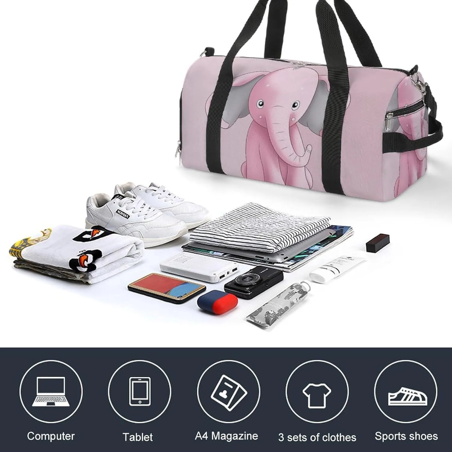 Gym Bag Elephant Duffel Bag for Men Women Overnight Bag with Shoe Compartment Workout Bags