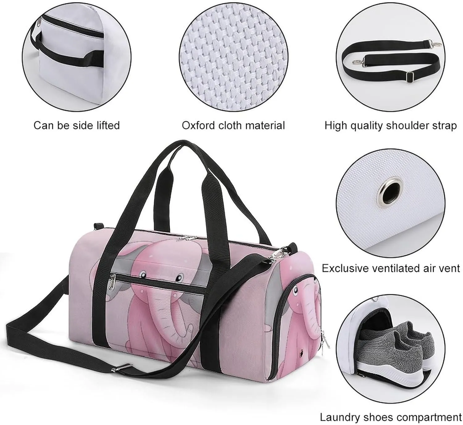 Gym Bag Elephant Duffel Bag for Men Women Overnight Bag with Shoe Compartment Workout Bags