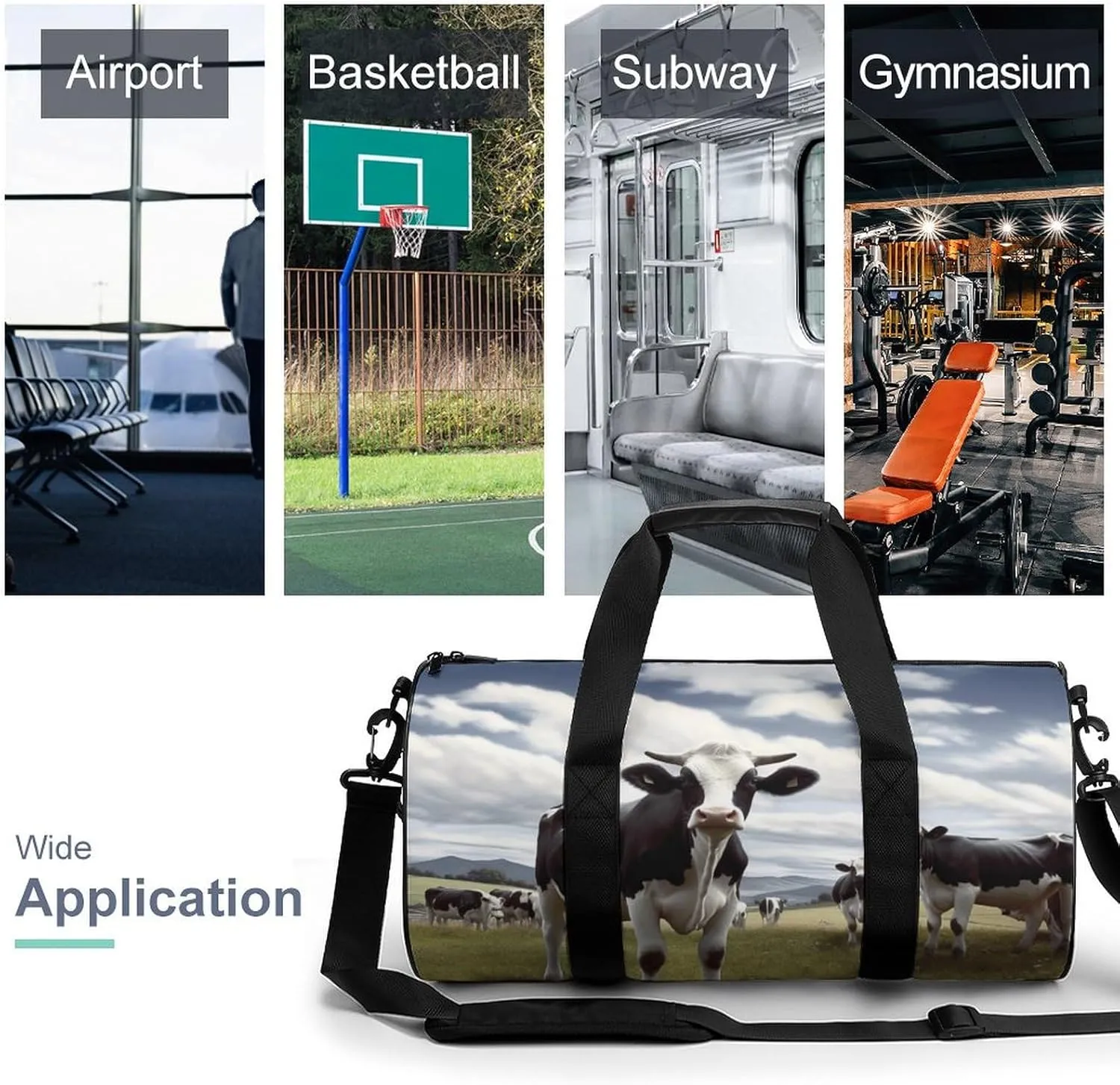 Gym Bag Farm Cow Pictures Duffel Bag for Men Women Overnight Bag with Shoe Compartment Workout Bags