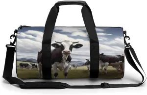 Gym Bag Farm Cow Pictures Duffel Bag for Men Women Overnight Bag with Shoe Compartment Workout Bags