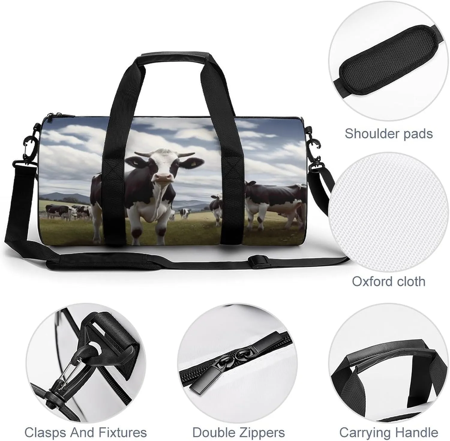 Gym Bag Farm Cow Pictures Duffel Bag for Men Women Overnight Bag with Shoe Compartment Workout Bags