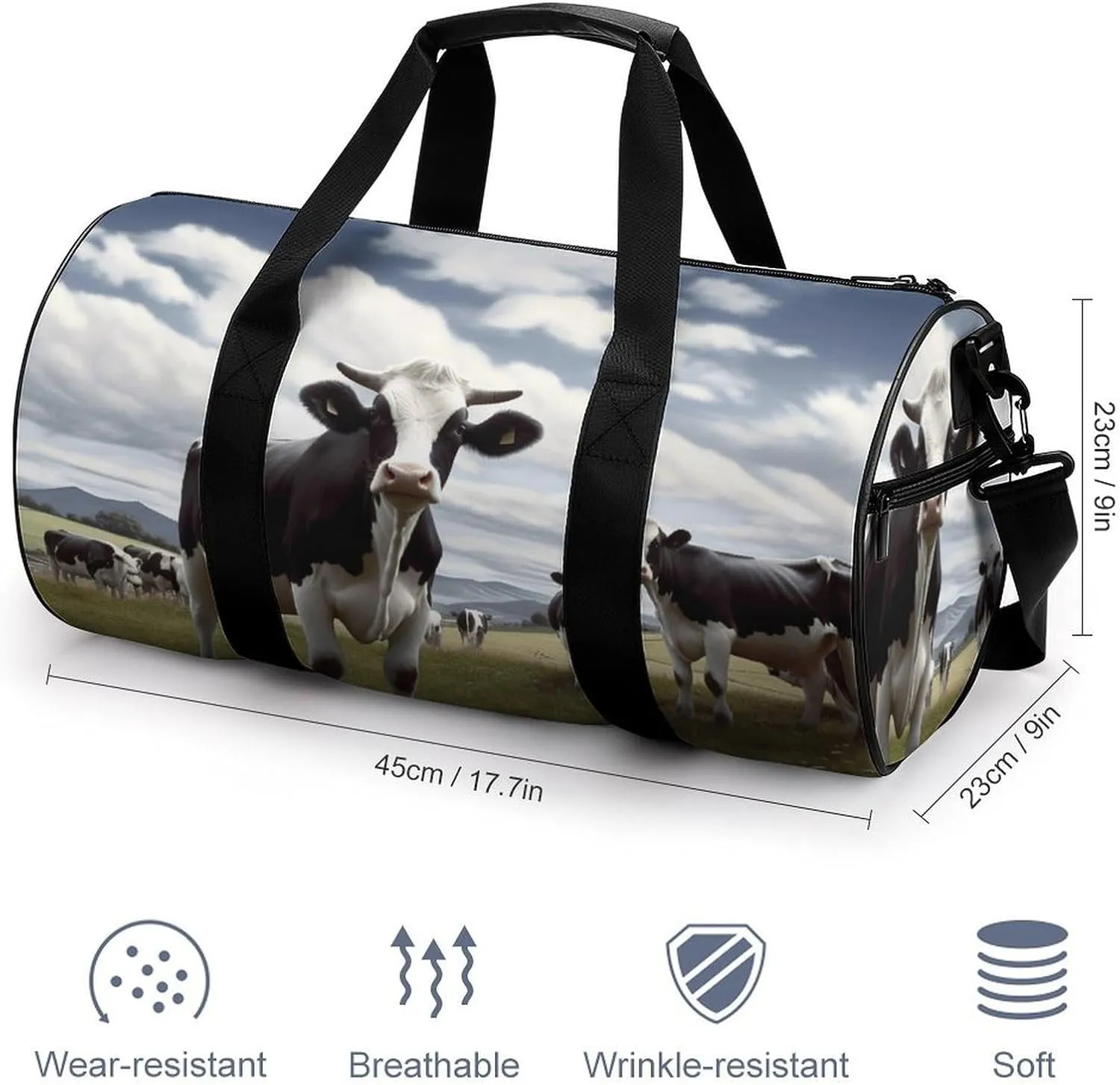 Gym Bag Farm Cow Pictures Duffel Bag for Men Women Overnight Bag with Shoe Compartment Workout Bags