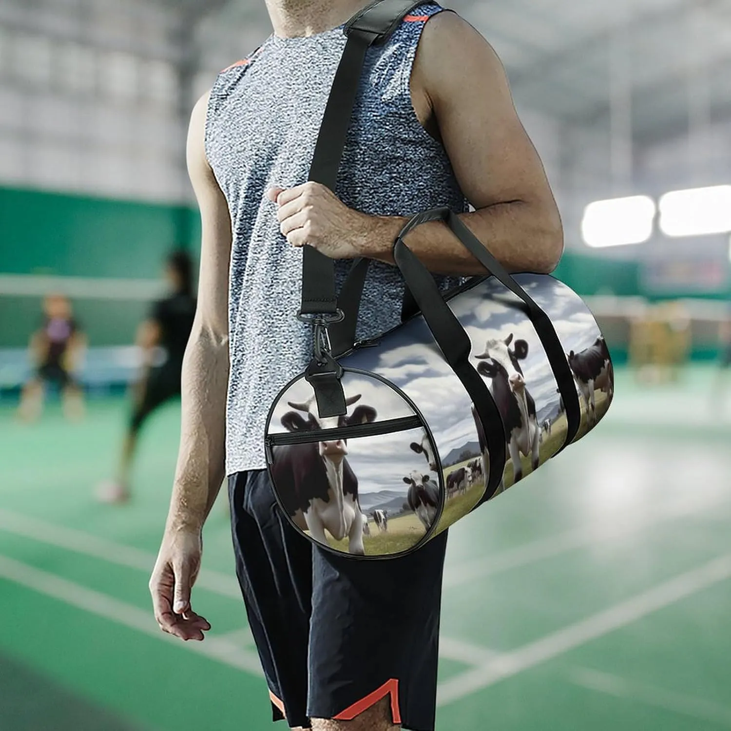 Gym Bag Farm Cow Pictures Duffel Bag for Men Women Overnight Bag with Shoe Compartment Workout Bags