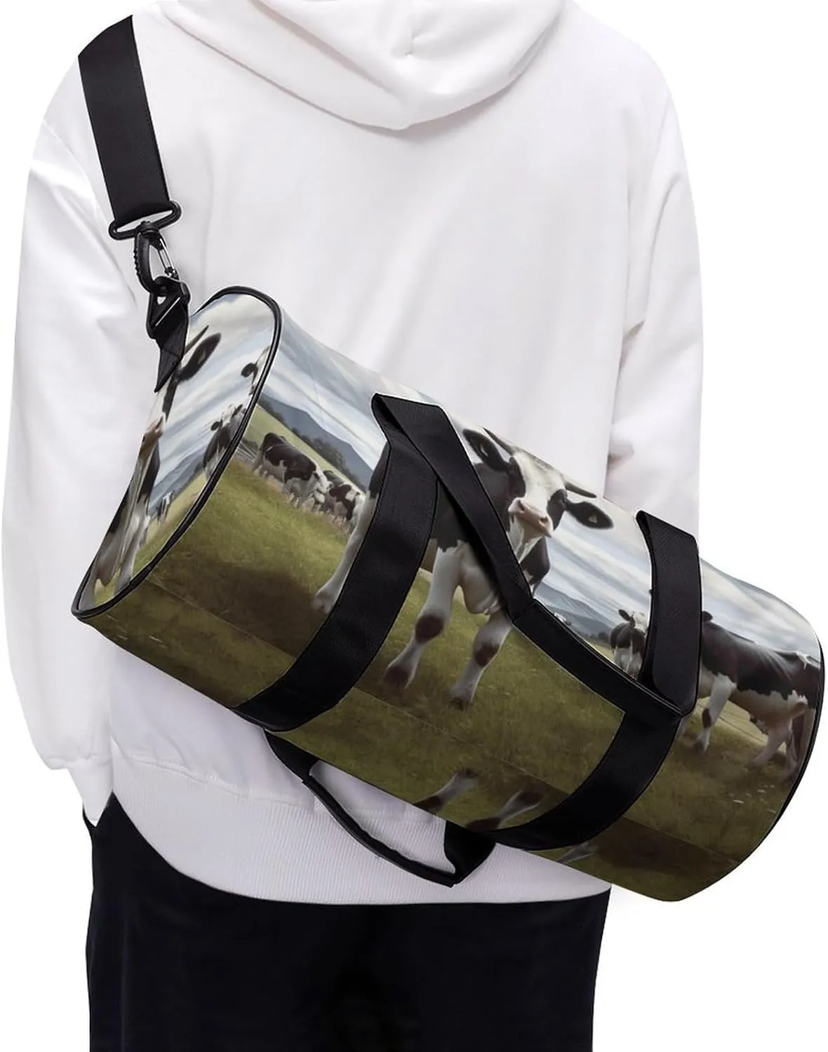 Gym Bag Farm Cow Pictures Duffel Bag for Men Women Overnight Bag with Shoe Compartment Workout Bags