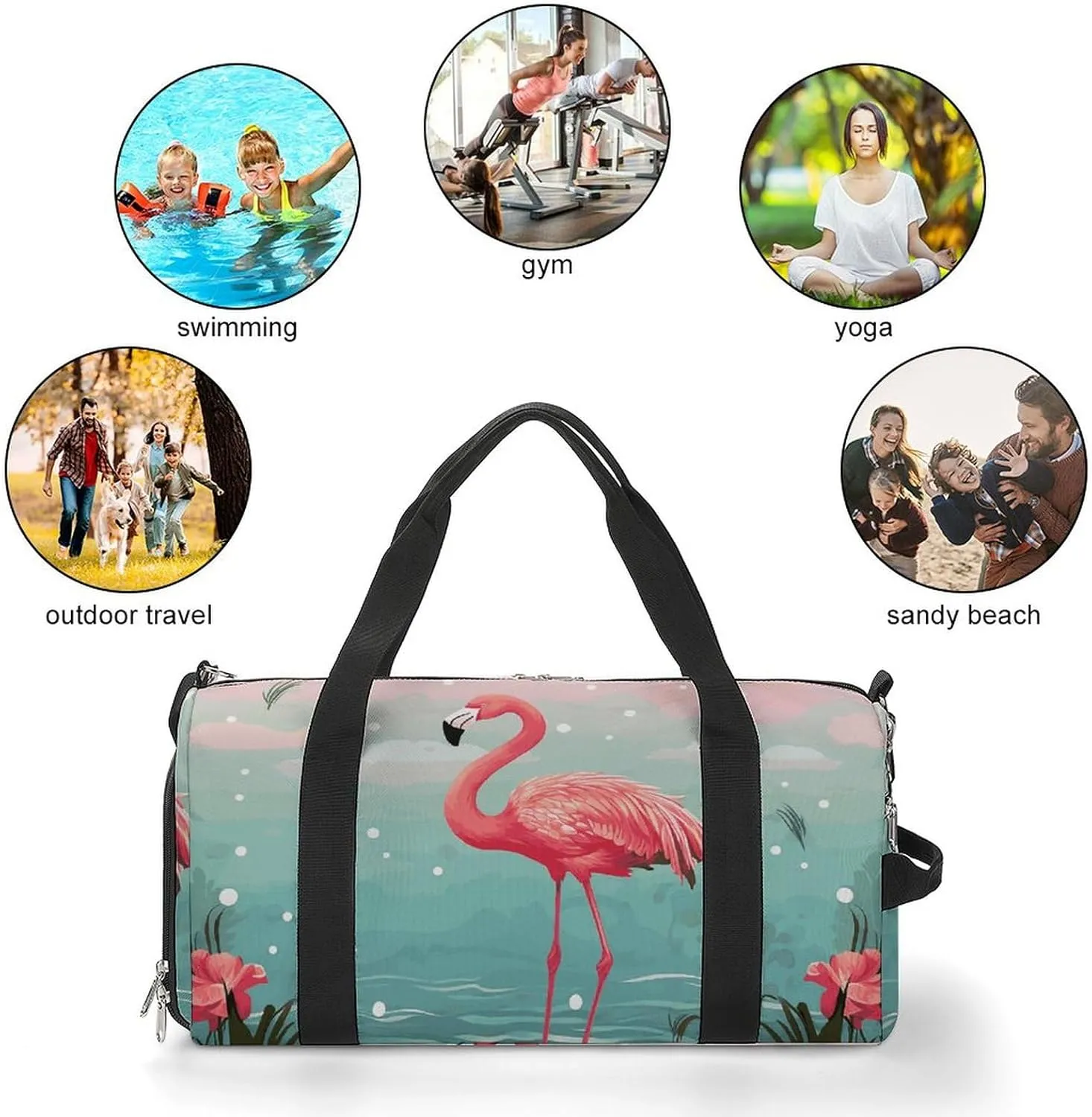 Gym Bag Flamingos Duffel Bag for Men Women Overnight Bag with Shoe Compartment Workout Bags
