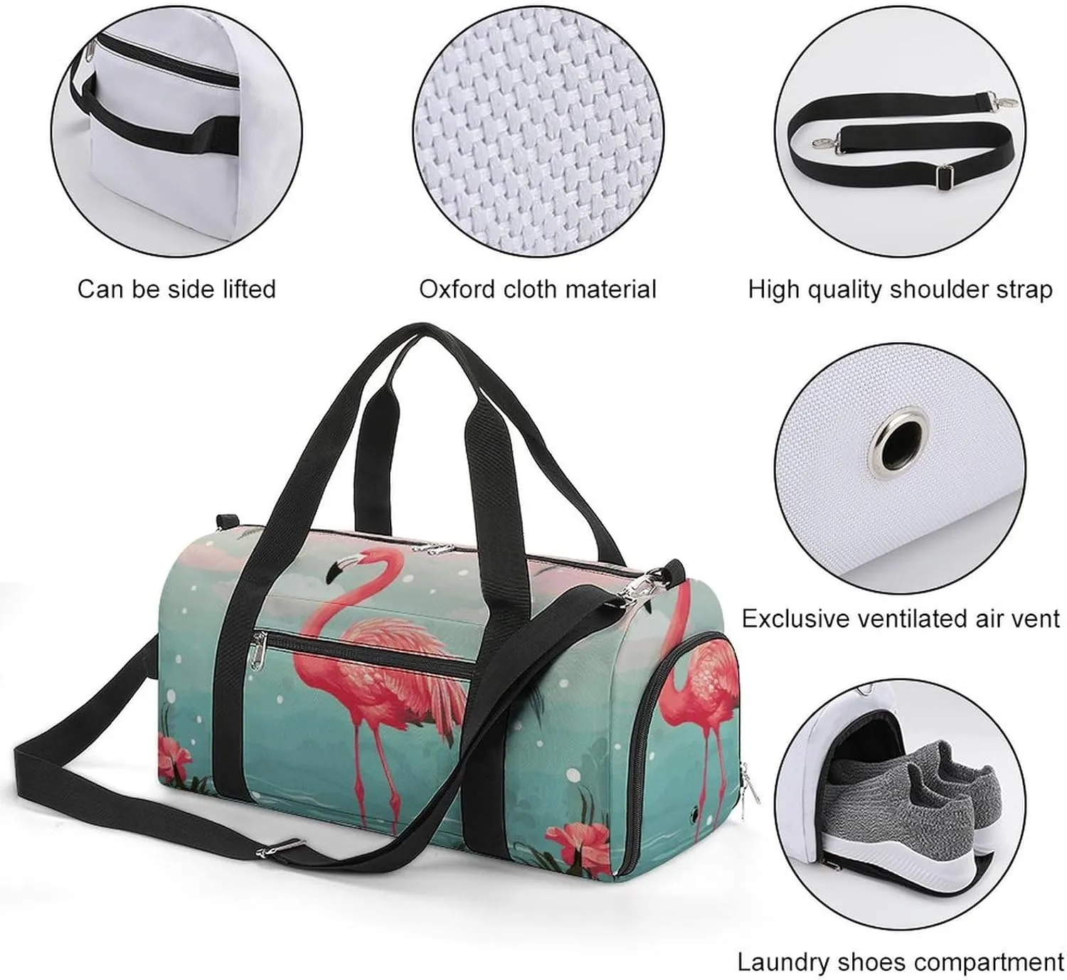 Gym Bag Flamingos Duffel Bag for Men Women Overnight Bag with Shoe Compartment Workout Bags