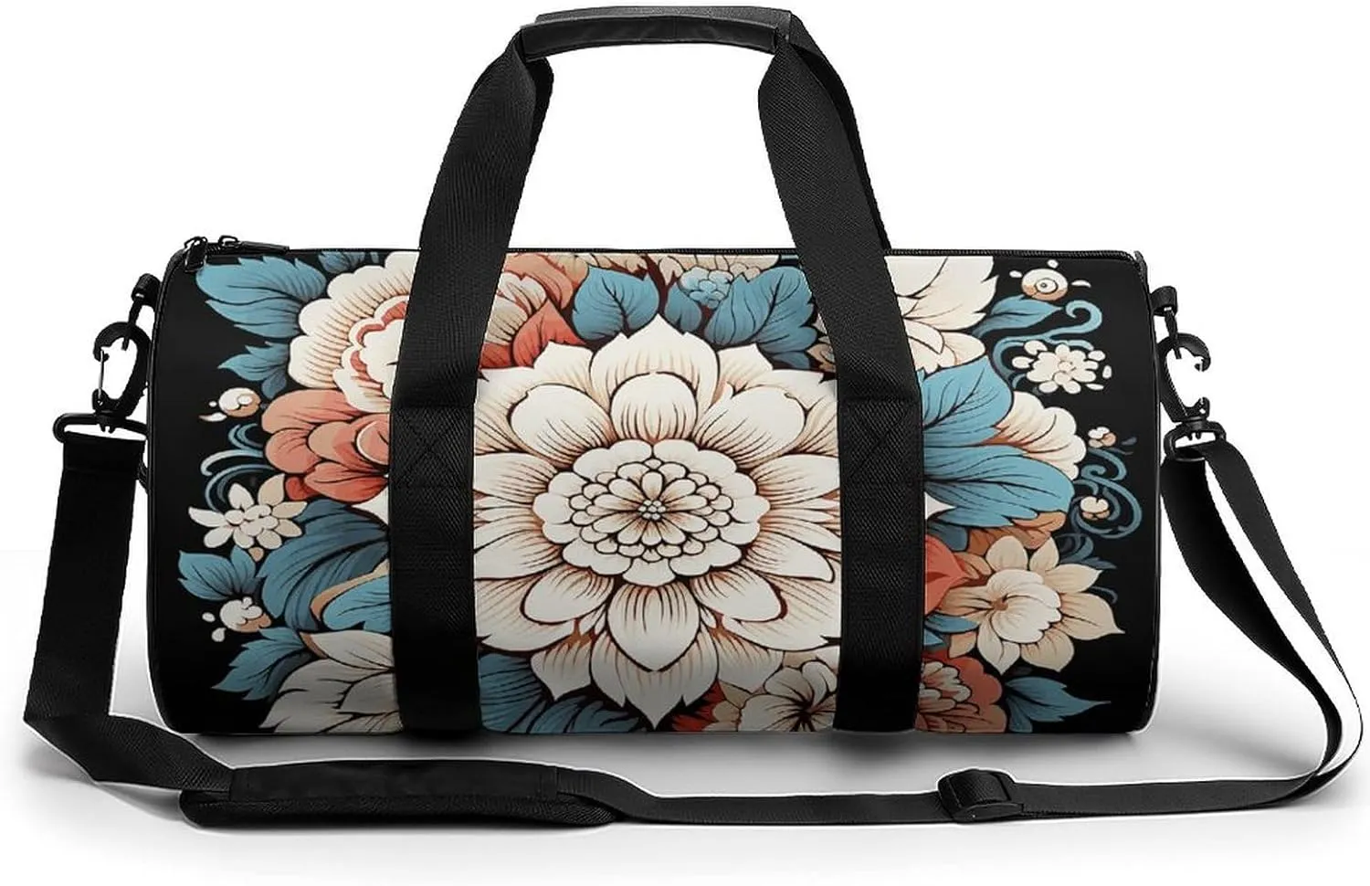Gym Bag Floral Print Duffel Bag for Men Women Overnight Bag with Shoe Compartment Workout Bags