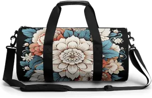 Gym Bag Floral Print Duffel Bag for Men Women Overnight Bag with Shoe Compartment Workout Bags