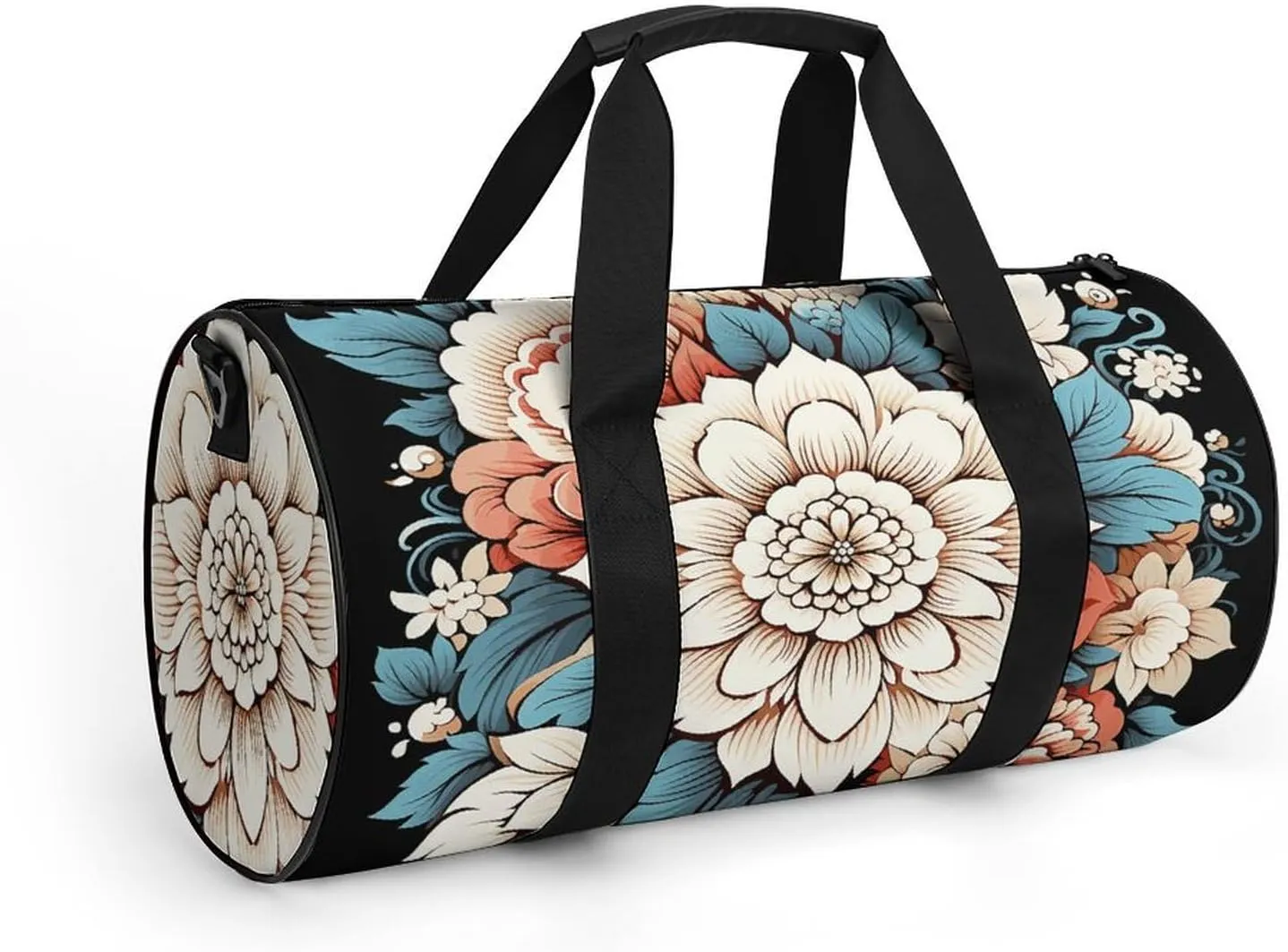 Gym Bag Floral Print Duffel Bag for Men Women Overnight Bag with Shoe Compartment Workout Bags