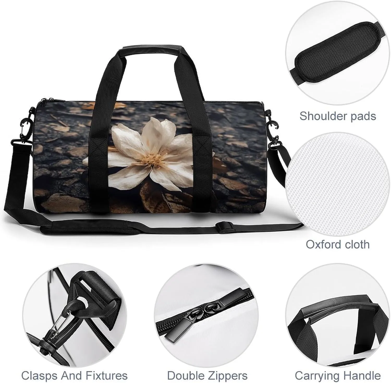 Gym Bag Flowers Falling on The Ground Duffel Bag for Men Women Overnight Bag with Shoe Compartment Workout Bags