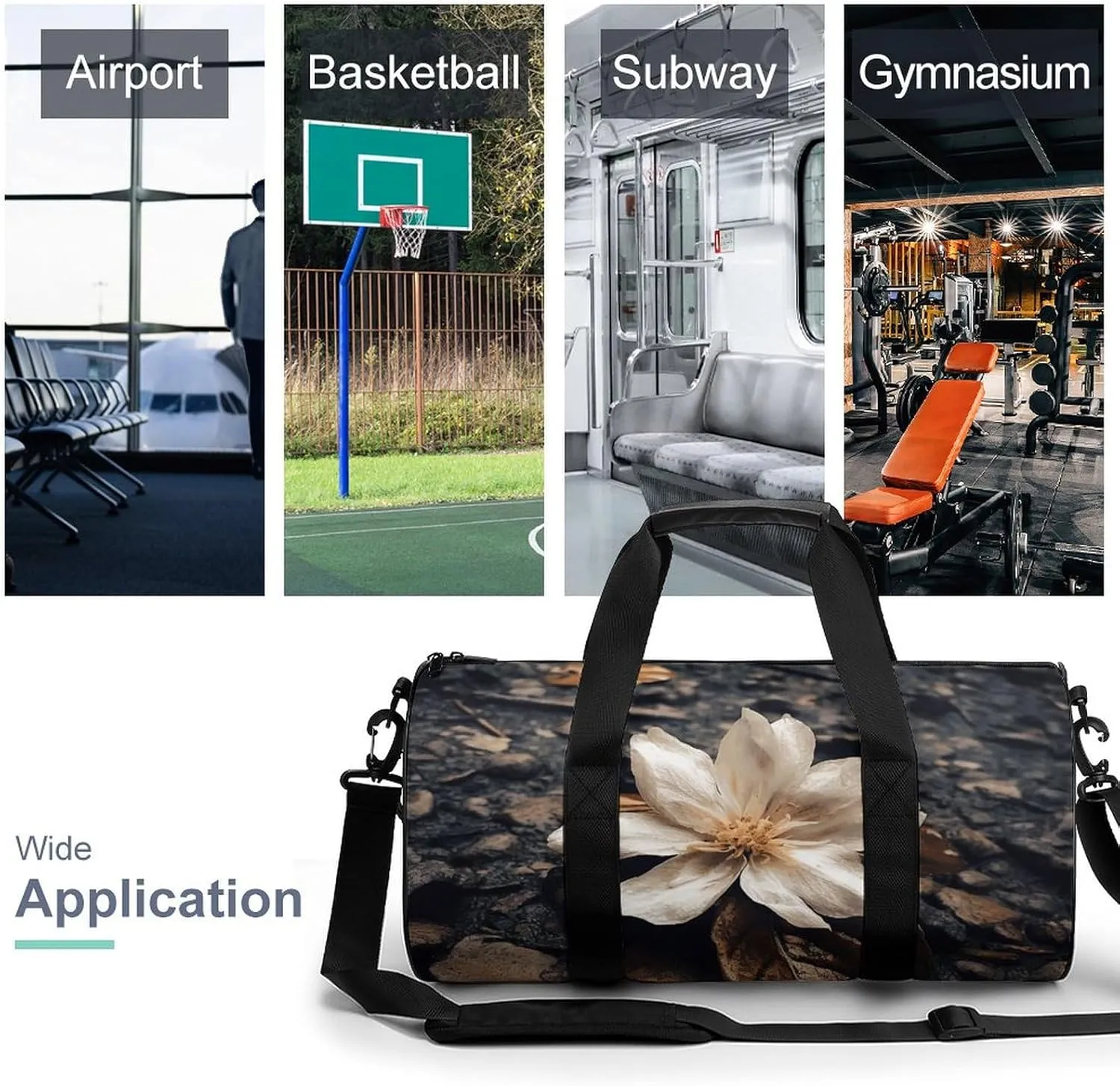 Gym Bag Flowers Falling on The Ground Duffel Bag for Men Women Overnight Bag with Shoe Compartment Workout Bags