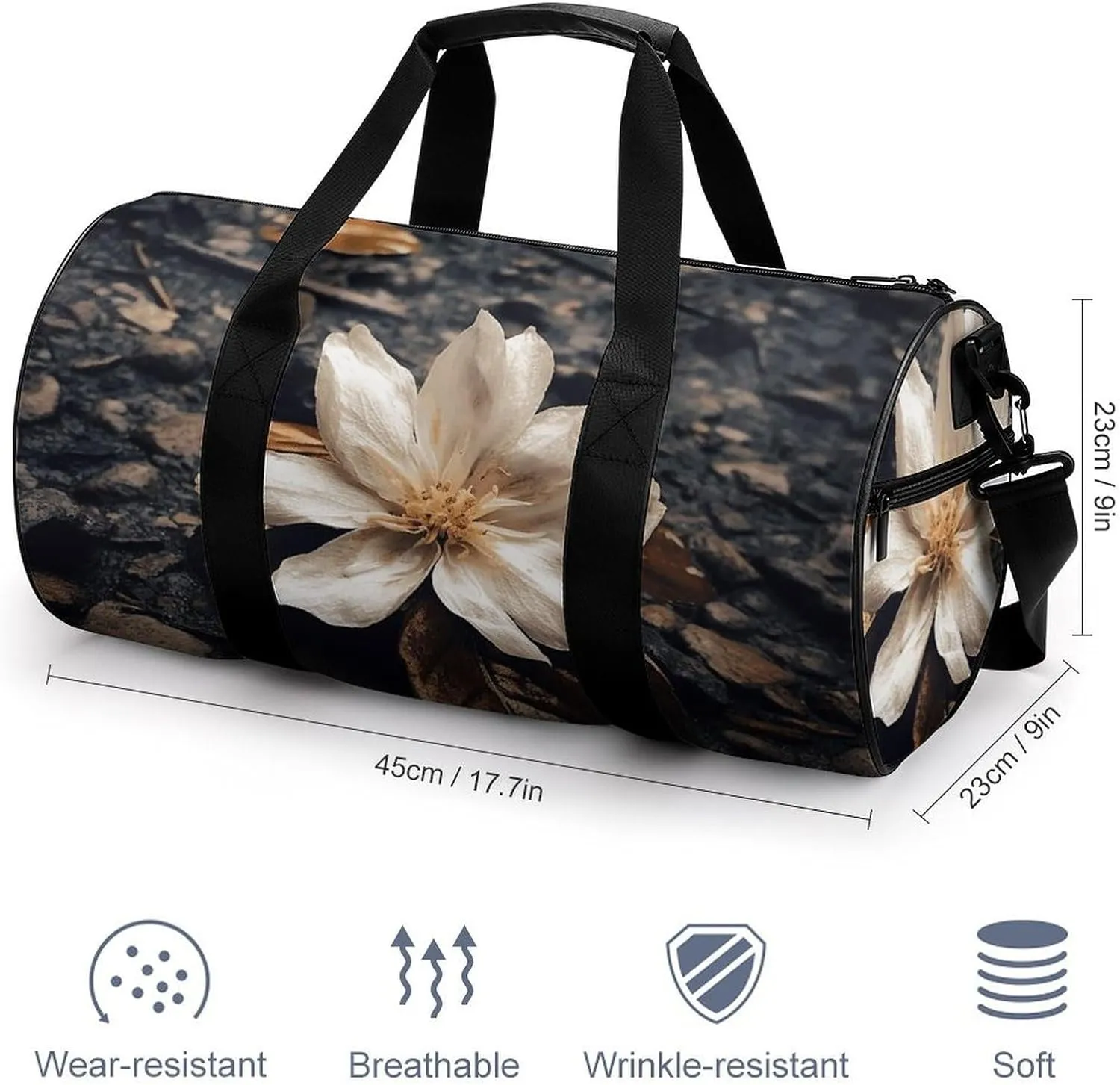 Gym Bag Flowers Falling on The Ground Duffel Bag for Men Women Overnight Bag with Shoe Compartment Workout Bags