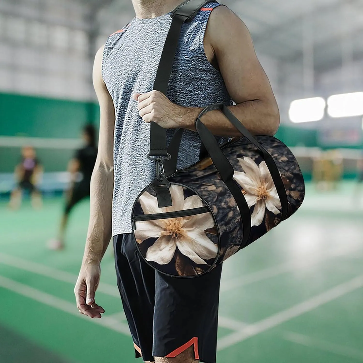 Gym Bag Flowers Falling on The Ground Duffel Bag for Men Women Overnight Bag with Shoe Compartment Workout Bags