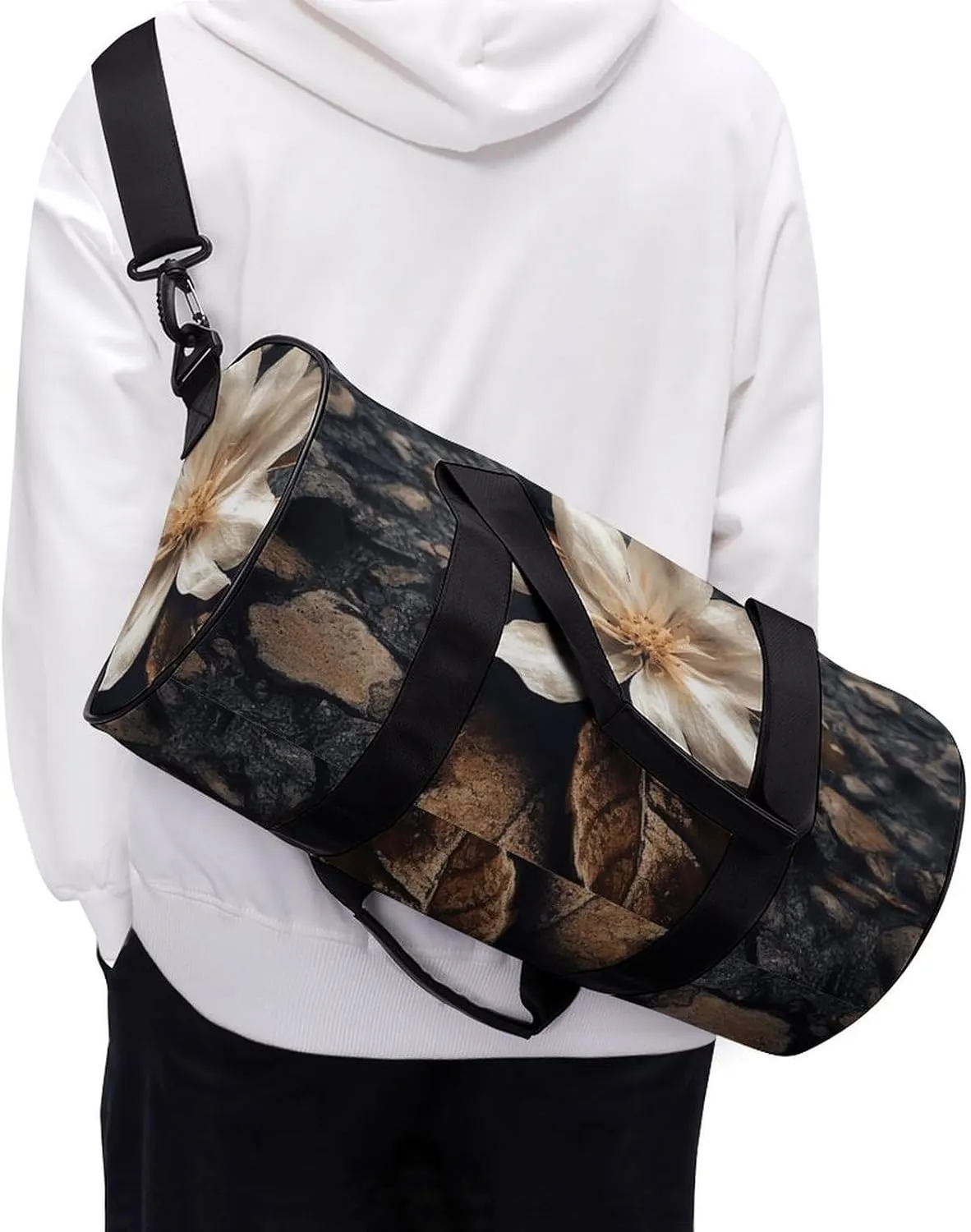 Gym Bag Flowers Falling on The Ground Duffel Bag for Men Women Overnight Bag with Shoe Compartment Workout Bags