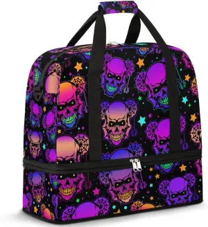 Gym Bag for Men Women, Halloween Skeleton Carry on Travel Duffel Bag with Trolley Sleeve, Waterproof Weekender Overnight Bags with Shoes and Wet Clothes Compartment for Sleepover Workout Sports