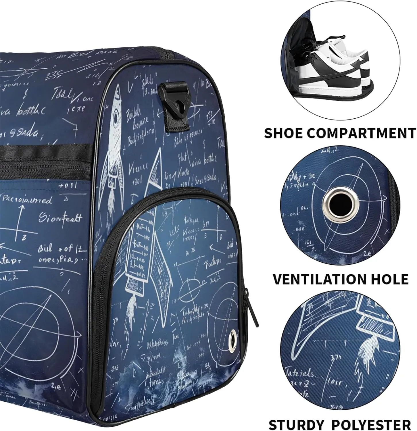 Gym Bag for Women Men Abstract Education Mathematics Travel Duffle Bag with Shoe Compartment Waterproof Sports Tote Bags Large Overnight Weekender Bags for Travel Swimming Gym Yoga Dance