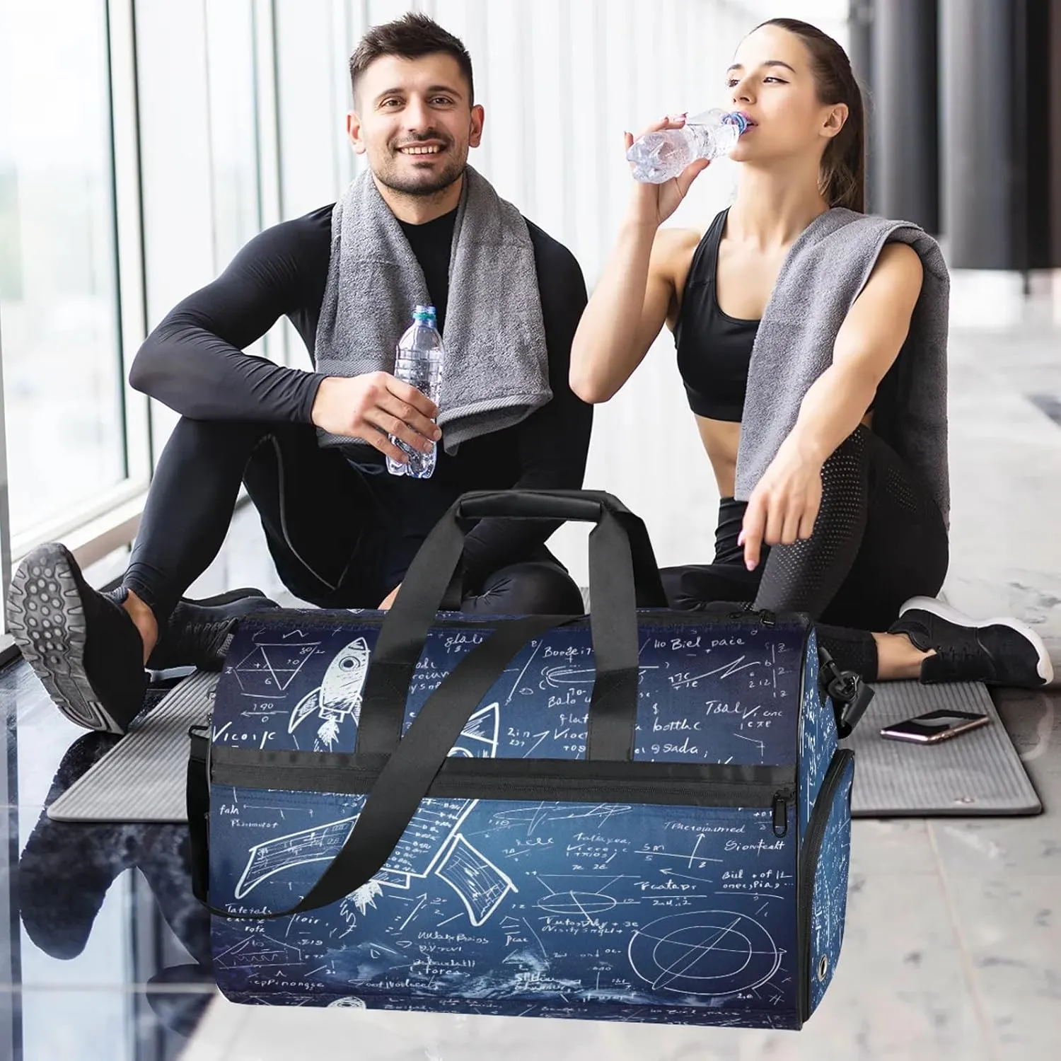 Gym Bag for Women Men Abstract Education Mathematics Travel Duffle Bag with Shoe Compartment Waterproof Sports Tote Bags Large Overnight Weekender Bags for Travel Swimming Gym Yoga Dance