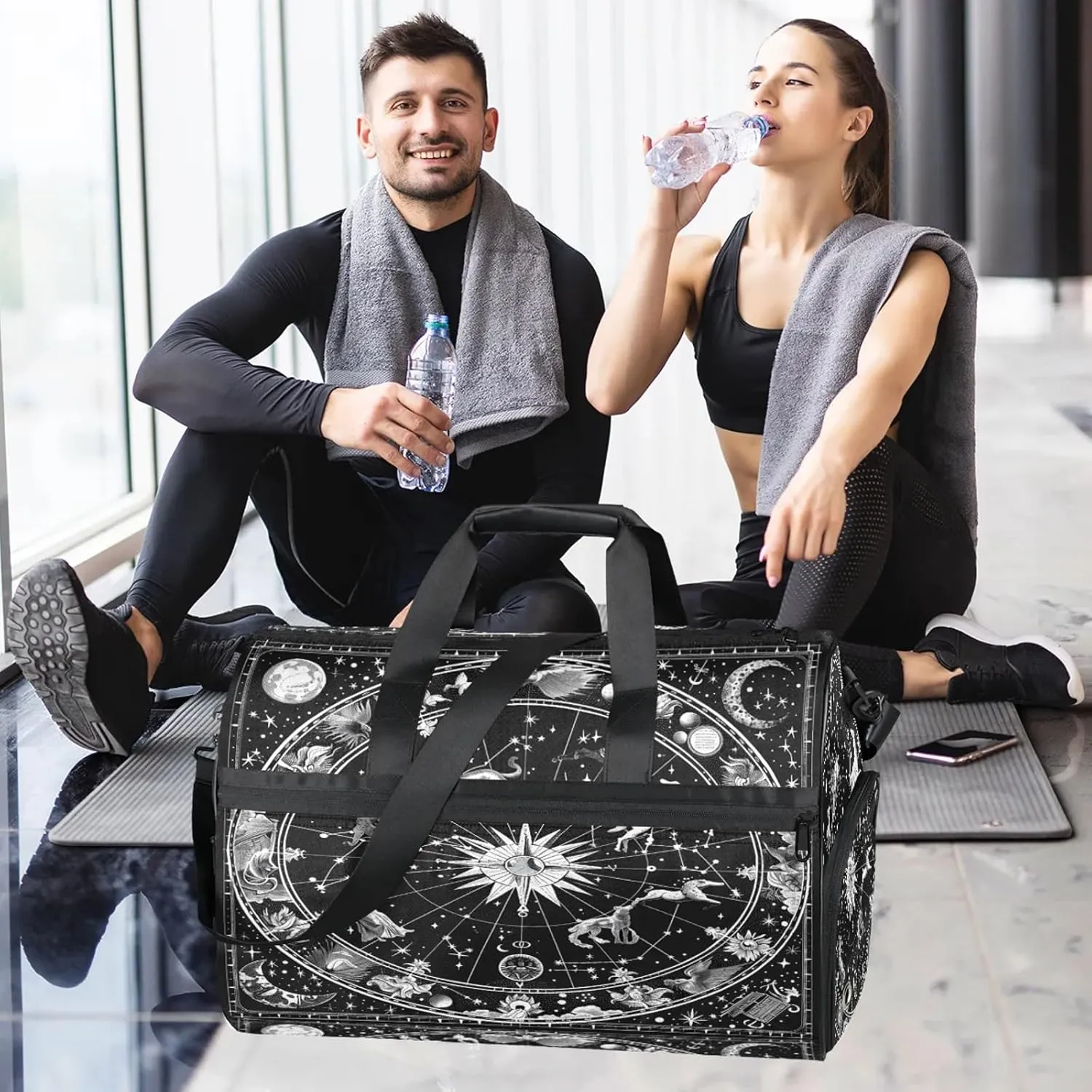 Gym Bag for Women Men Abstract Moon Ocean Travel Duffle Bag with Shoe Compartment Waterproof Sports Tote Bags Large Overnight Weekender Bags for Travel Swimming Gym Yoga Dance