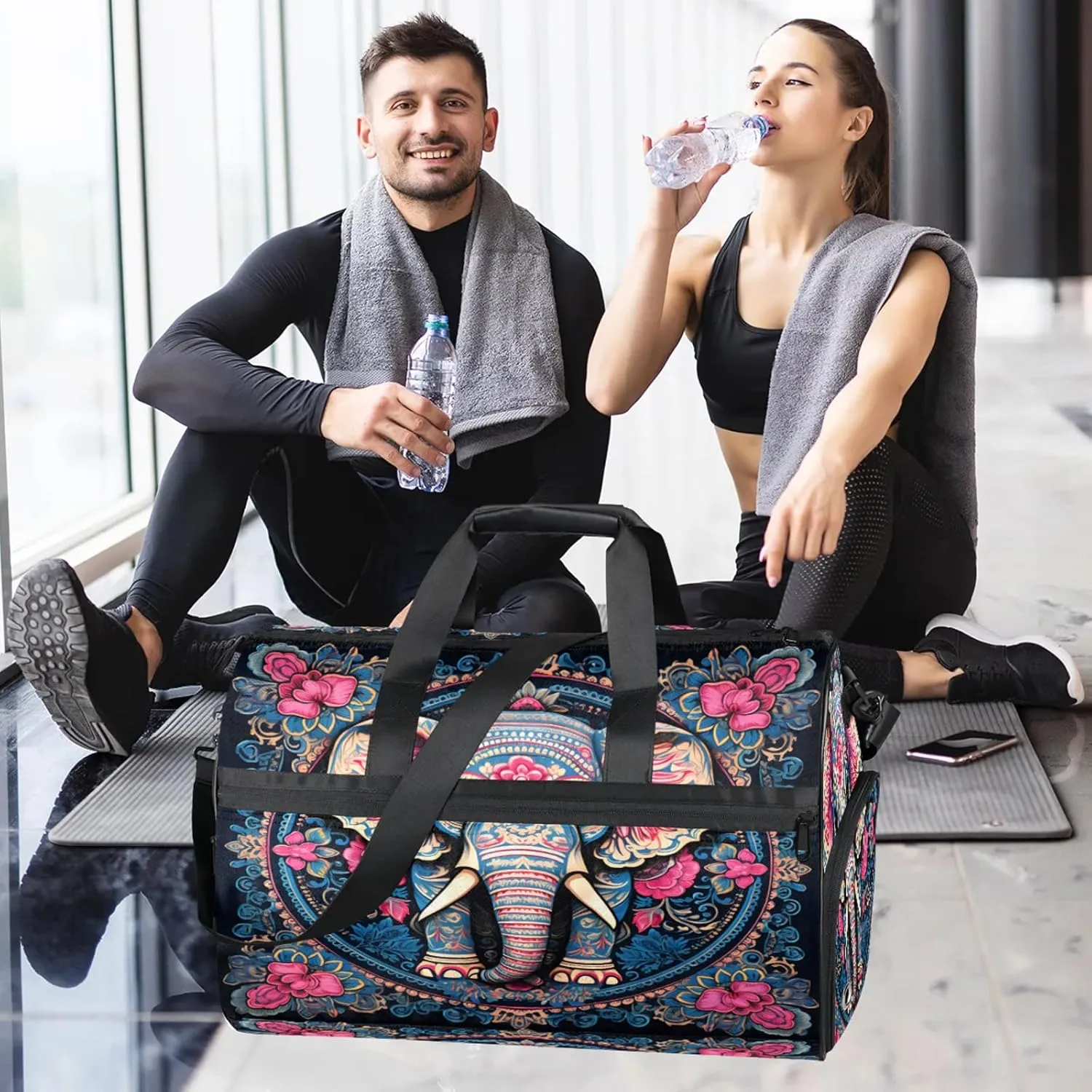 Gym Bag for Women Men Animal Cool Elephant Travel Duffle Bag with Shoe Compartment Waterproof Sports Tote Bags Large Overnight Weekender Bags for Travel Swimming Gym Yoga Dance