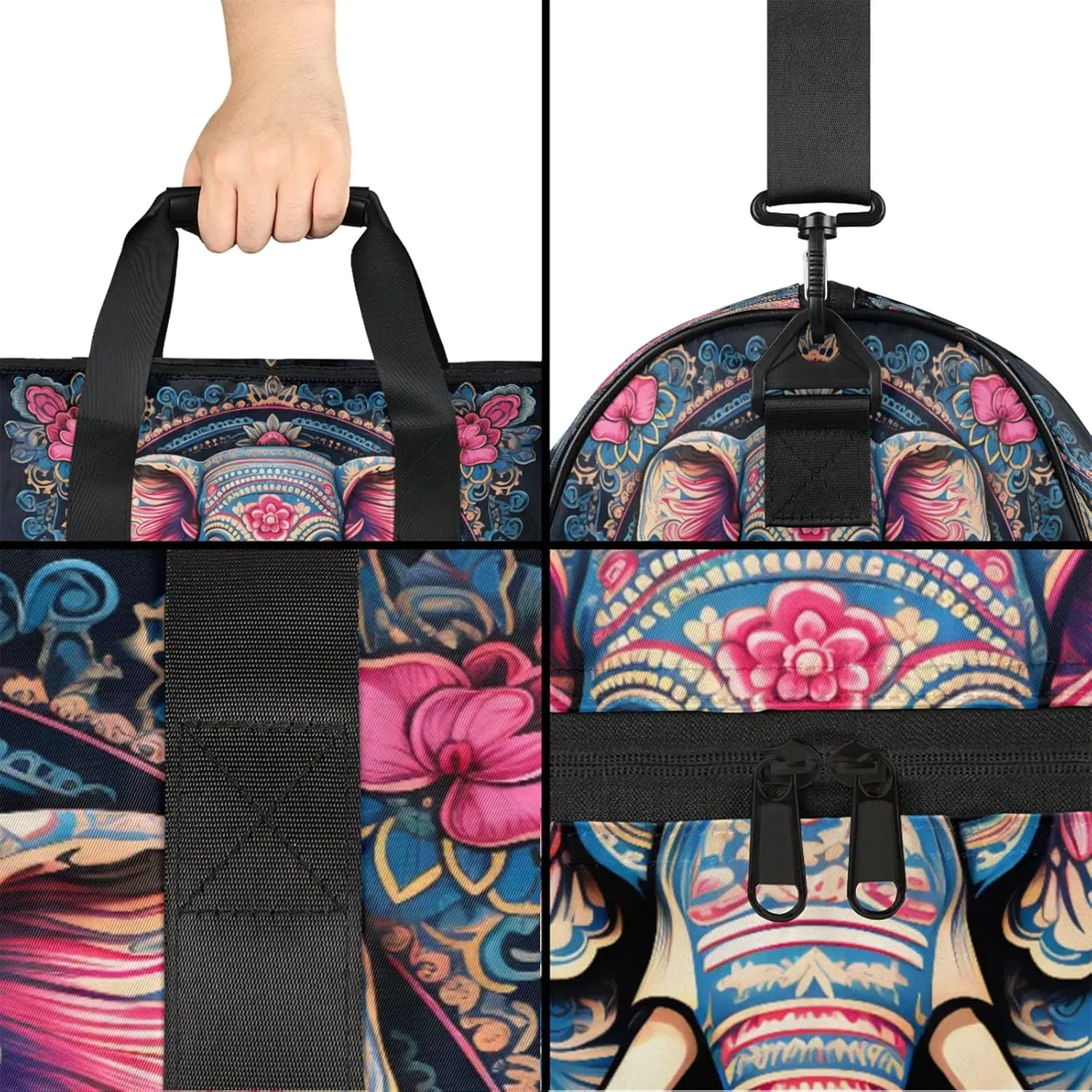 Gym Bag for Women Men Animal Cool Elephant Travel Duffle Bag with Shoe Compartment Waterproof Sports Tote Bags Large Overnight Weekender Bags for Travel Swimming Gym Yoga Dance
