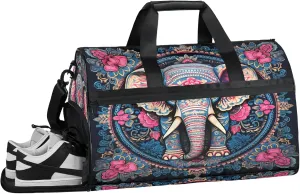 Gym Bag for Women Men Animal Cool Elephant Travel Duffle Bag with Shoe Compartment Waterproof Sports Tote Bags Large Overnight Weekender Bags for Travel Swimming Gym Yoga Dance