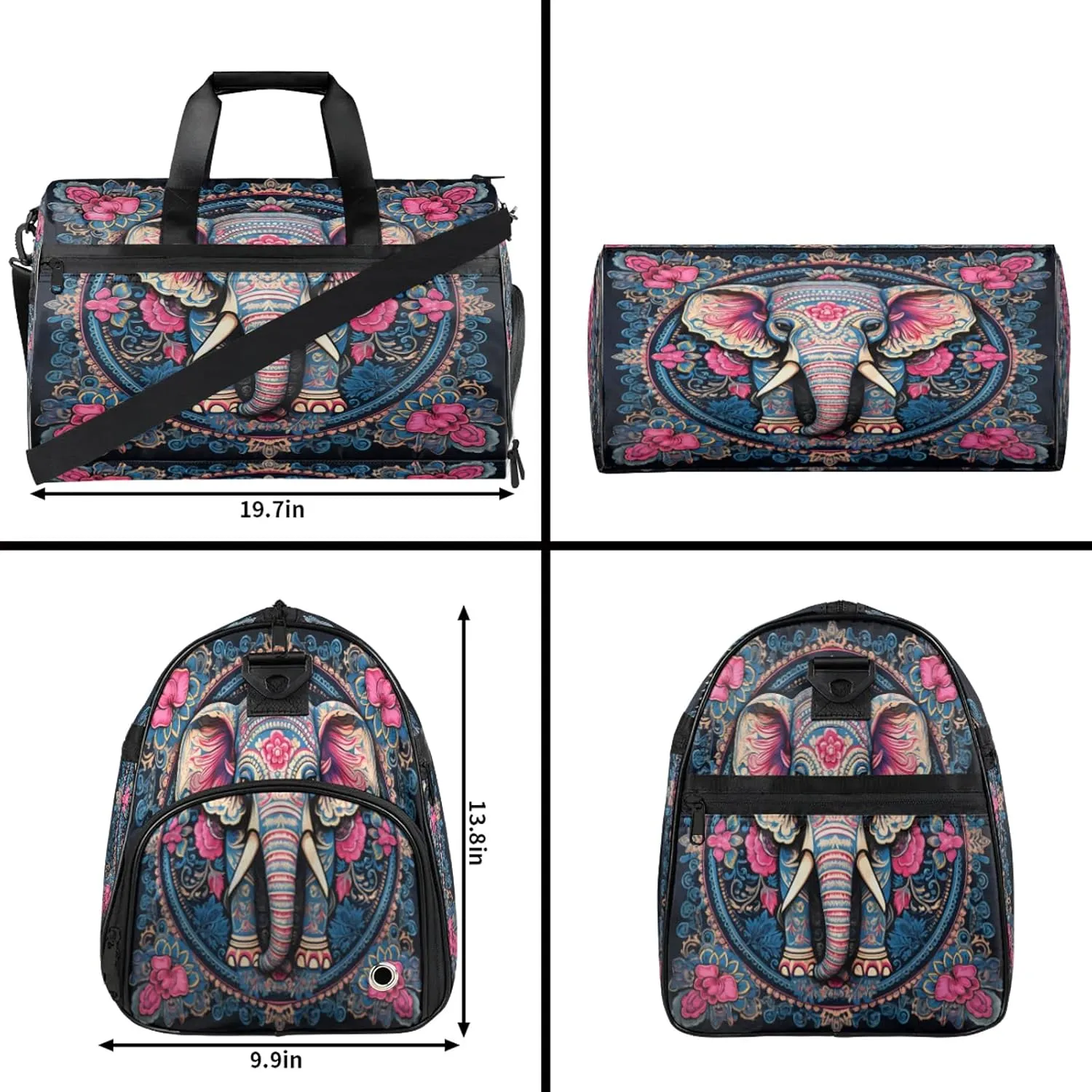 Gym Bag for Women Men Animal Cool Elephant Travel Duffle Bag with Shoe Compartment Waterproof Sports Tote Bags Large Overnight Weekender Bags for Travel Swimming Gym Yoga Dance