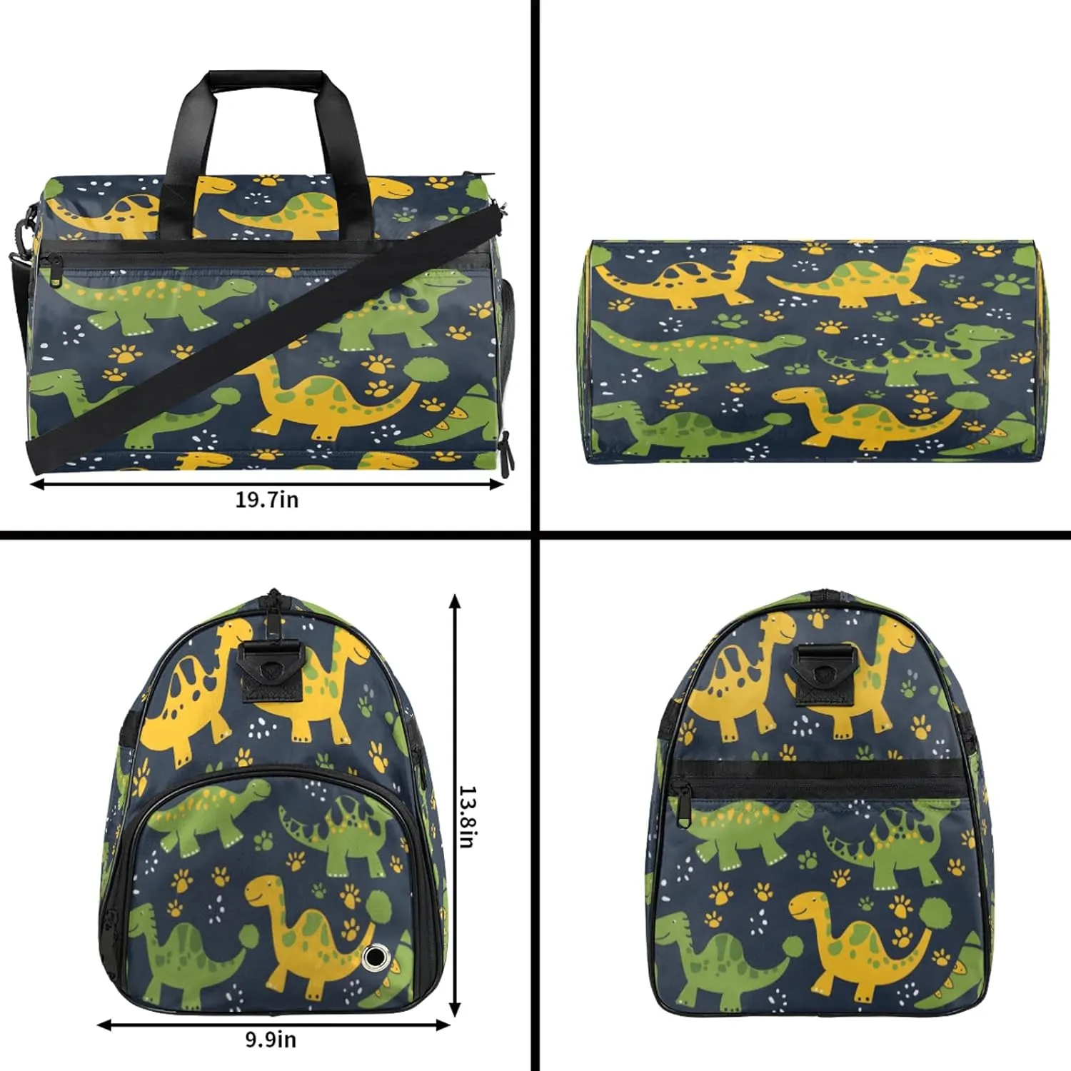 Gym Bag for Women Men Animal Dinosaur Green Cute Travel Duffle Bag with Shoe Compartment Waterproof Sports Tote Bags Large Overnight Weekender Bags for Travel Swimming Gym Yoga Dance