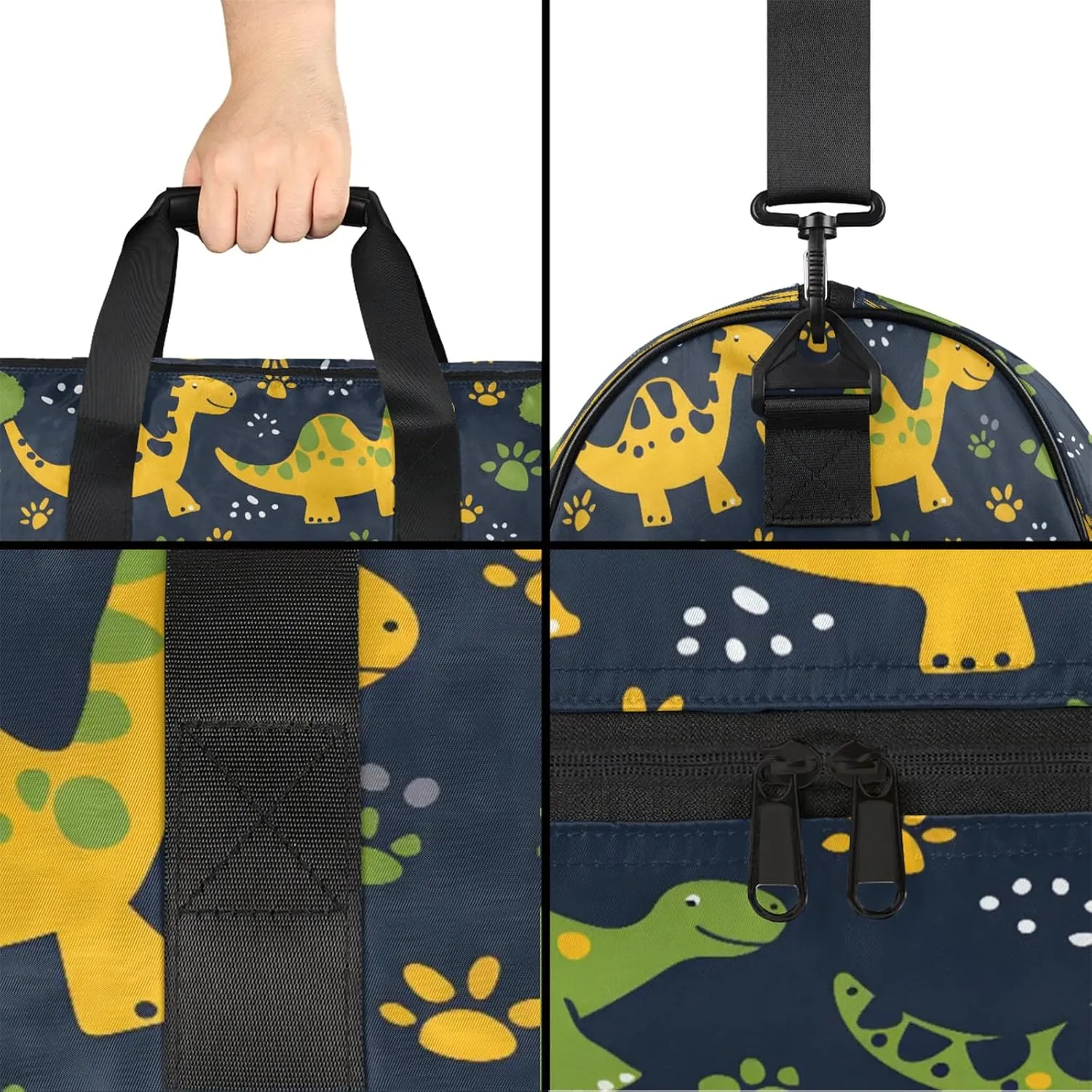 Gym Bag for Women Men Animal Dinosaur Green Cute Travel Duffle Bag with Shoe Compartment Waterproof Sports Tote Bags Large Overnight Weekender Bags for Travel Swimming Gym Yoga Dance