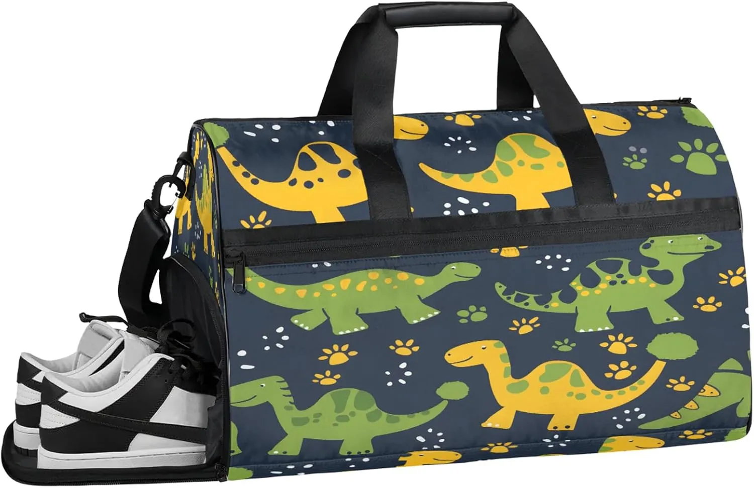 Gym Bag for Women Men Animal Dinosaur Green Cute Travel Duffle Bag with Shoe Compartment Waterproof Sports Tote Bags Large Overnight Weekender Bags for Travel Swimming Gym Yoga Dance