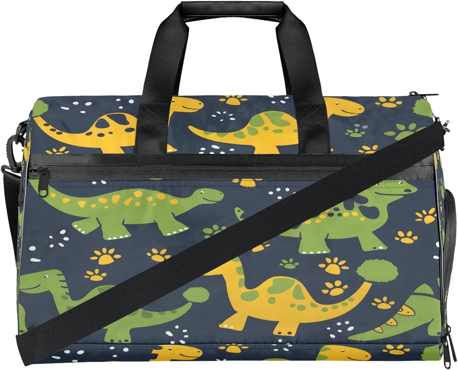Gym Bag for Women Men Animal Dinosaur Green Cute Travel Duffle Bag with Shoe Compartment Waterproof Sports Tote Bags Large Overnight Weekender Bags for Travel Swimming Gym Yoga Dance