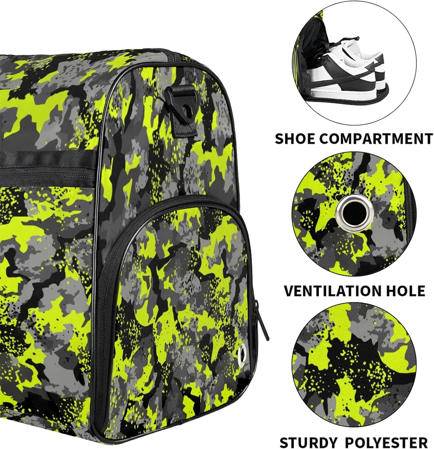 Gym Bag for Women Men Army Camo Green Travel Duffle Bag with Shoe Compartment Waterproof Sports Tote Bags Large Overnight Weekender Bags for Travel Swimming Gym Yoga Dance