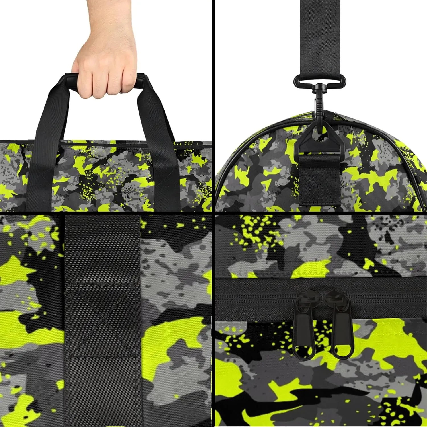Gym Bag for Women Men Army Camo Green Travel Duffle Bag with Shoe Compartment Waterproof Sports Tote Bags Large Overnight Weekender Bags for Travel Swimming Gym Yoga Dance
