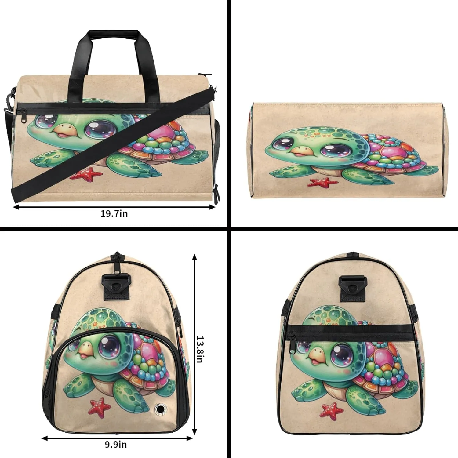 Gym Bag for Women Men Cute Turtle Beach Summer Travel Duffle Bag with Shoe Compartment Waterproof Sports Tote Bags Large Overnight Weekender Bags for Travel Swimming Gym Yoga Dance