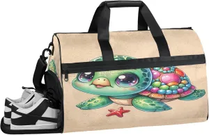Gym Bag for Women Men Cute Turtle Beach Summer Travel Duffle Bag with Shoe Compartment Waterproof Sports Tote Bags Large Overnight Weekender Bags for Travel Swimming Gym Yoga Dance