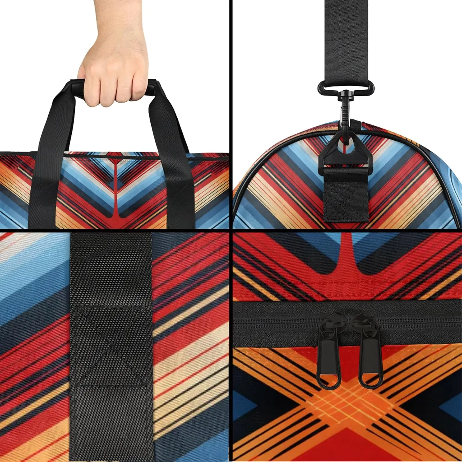 Gym Bag for Women Men Ethnic Abstract Modern Colorful Travel Duffle Bag with Shoe Compartment Waterproof Sports Tote Bags Large Overnight Weekender Bags for Travel Swimming Gym Yoga Dance