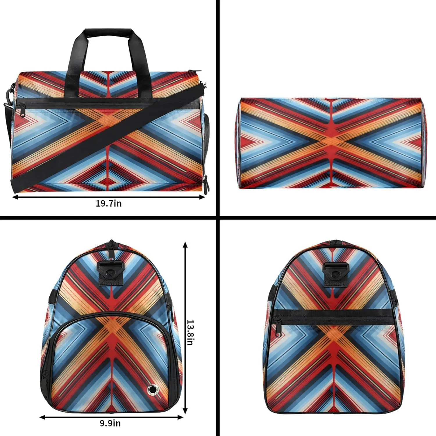 Gym Bag for Women Men Ethnic Abstract Modern Colorful Travel Duffle Bag with Shoe Compartment Waterproof Sports Tote Bags Large Overnight Weekender Bags for Travel Swimming Gym Yoga Dance