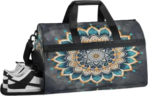 Gym Bag for Women Men Ethnic Colorful Mandala Abstract Travel Duffle Bag with Shoe Compartment Waterproof Sports Tote Bags Large Overnight Weekender Bags for Travel Swimming Gym Yoga Dance