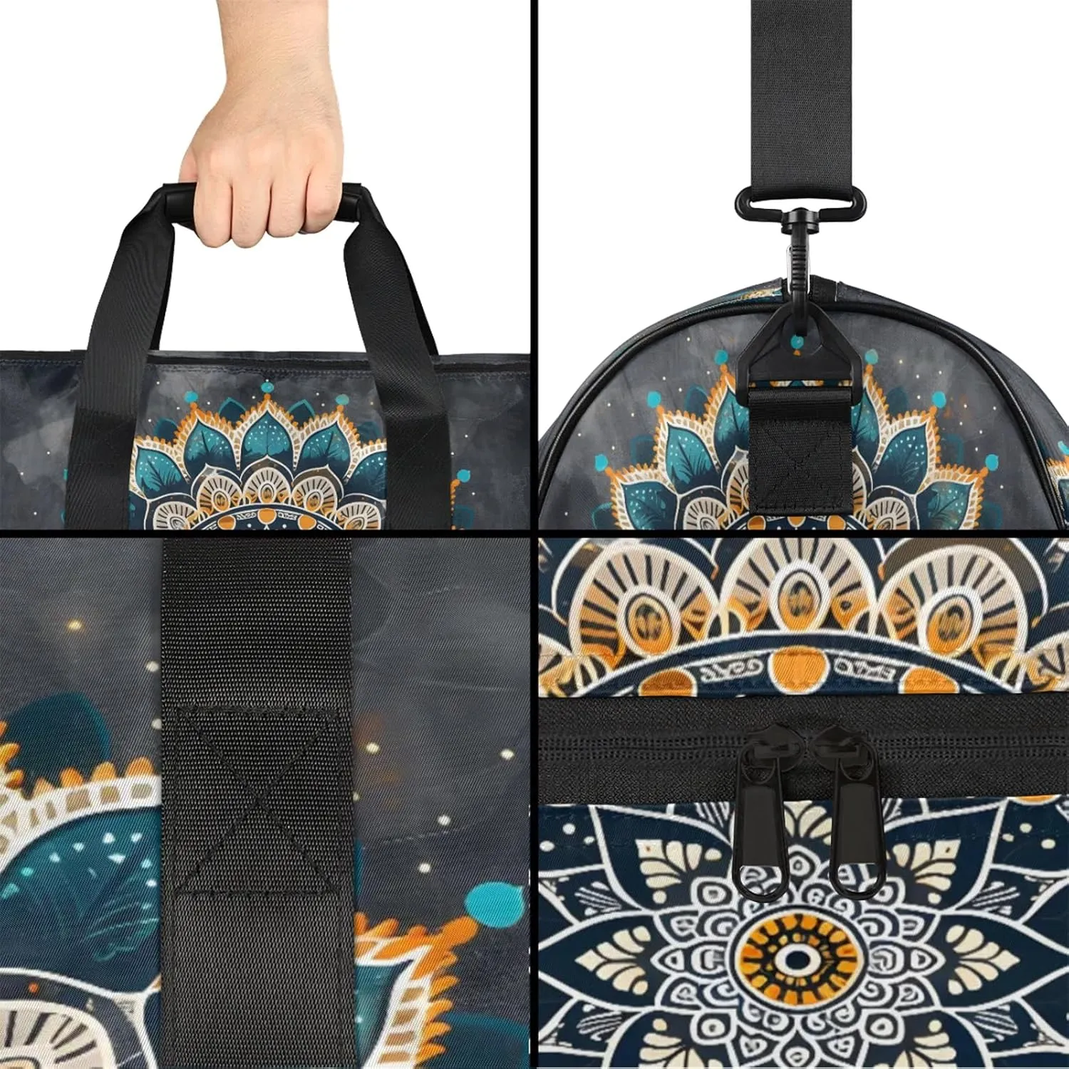 Gym Bag for Women Men Ethnic Colorful Mandala Abstract Travel Duffle Bag with Shoe Compartment Waterproof Sports Tote Bags Large Overnight Weekender Bags for Travel Swimming Gym Yoga Dance