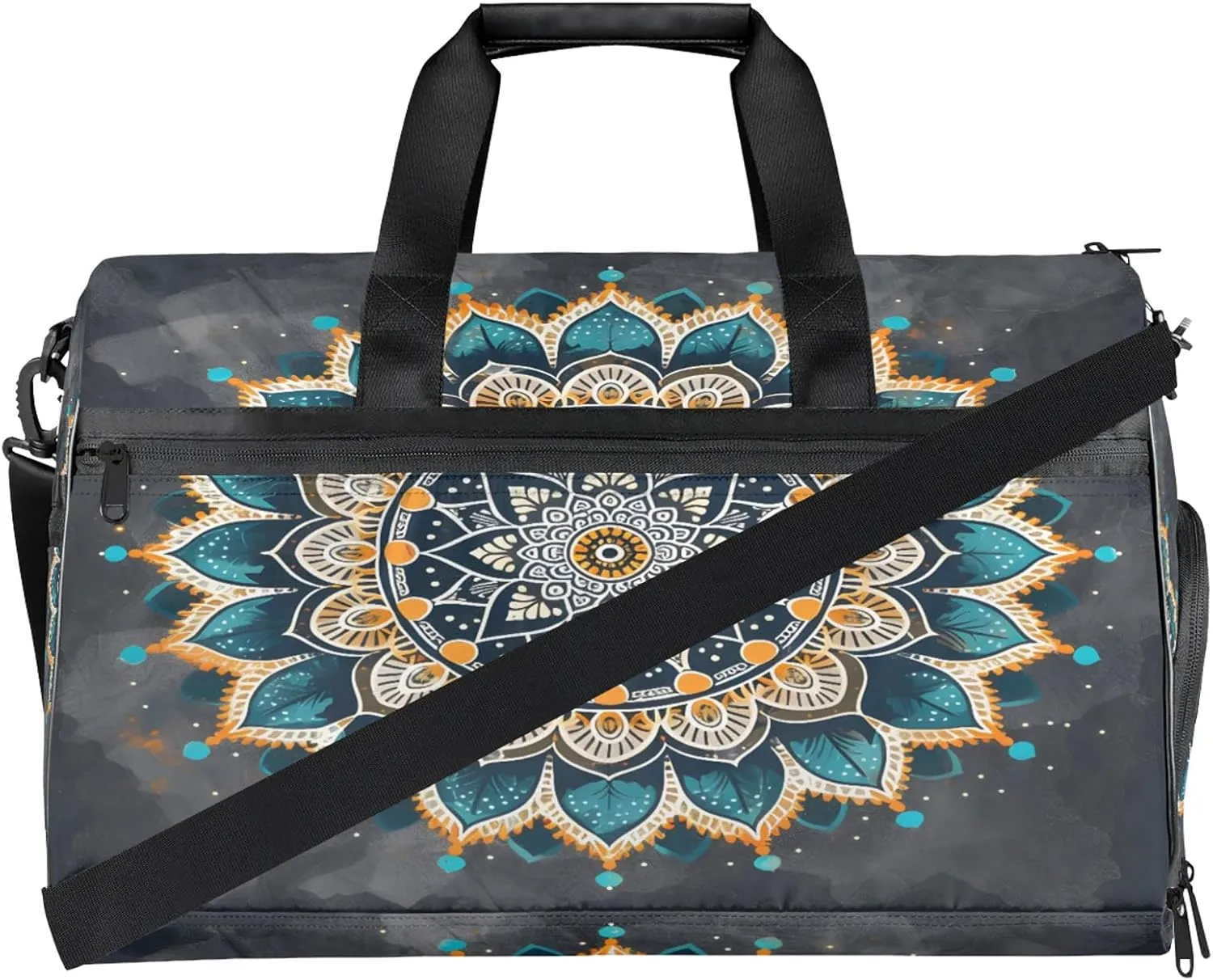 Gym Bag for Women Men Ethnic Colorful Mandala Abstract Travel Duffle Bag with Shoe Compartment Waterproof Sports Tote Bags Large Overnight Weekender Bags for Travel Swimming Gym Yoga Dance