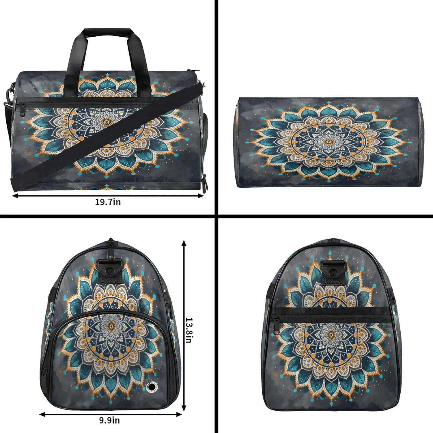 Gym Bag for Women Men Ethnic Colorful Mandala Abstract Travel Duffle Bag with Shoe Compartment Waterproof Sports Tote Bags Large Overnight Weekender Bags for Travel Swimming Gym Yoga Dance
