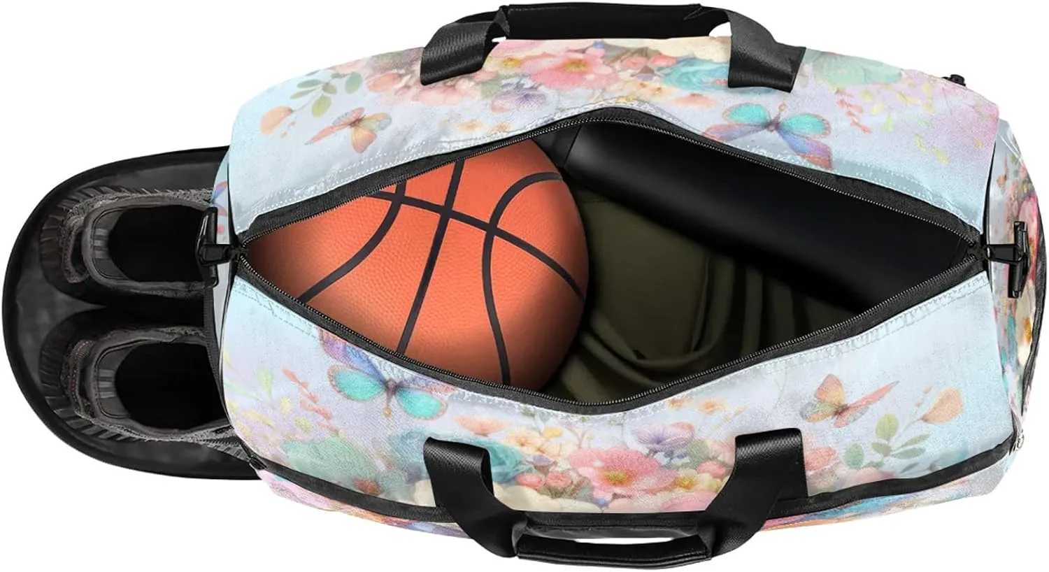 Gym Bag for Women Men Flower Beautiful Butterfly Rainbow Travel Duffle Bag with Shoe Compartment Waterproof Sports Tote Bags Large Overnight Weekender Bags for Travel Swimming Gym Yoga Dance