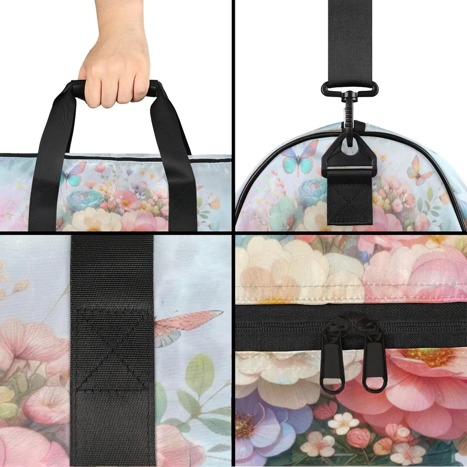 Gym Bag for Women Men Flower Beautiful Butterfly Rainbow Travel Duffle Bag with Shoe Compartment Waterproof Sports Tote Bags Large Overnight Weekender Bags for Travel Swimming Gym Yoga Dance