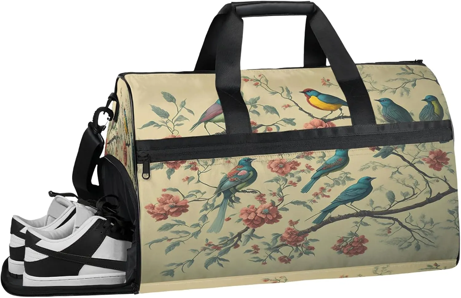 Gym Bag for Women Men Retro Abstract Bird Travel Duffle Bag with Shoe Compartment Waterproof Sports Tote Bags Large Overnight Weekender Bags for Travel Swimming Gym Yoga Dance