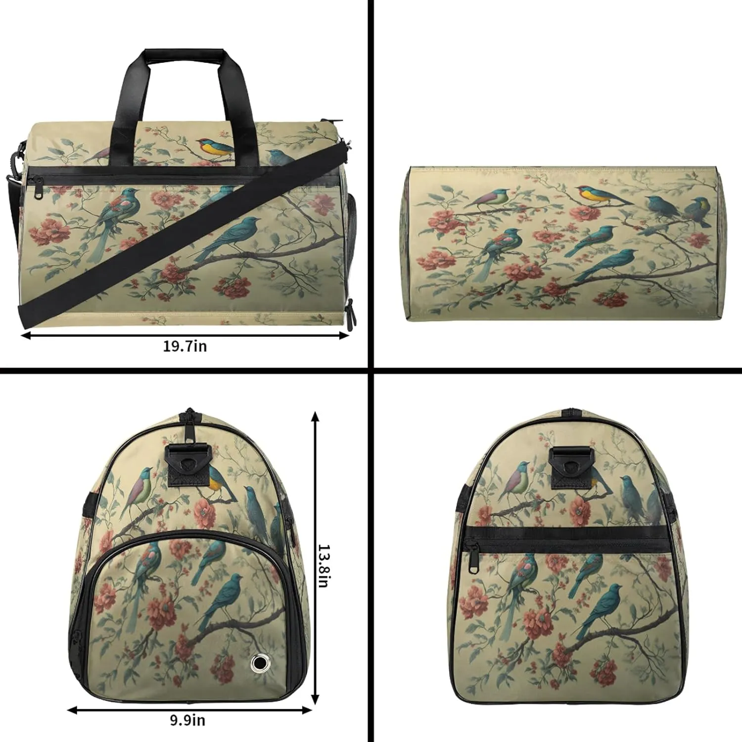 Gym Bag for Women Men Retro Abstract Bird Travel Duffle Bag with Shoe Compartment Waterproof Sports Tote Bags Large Overnight Weekender Bags for Travel Swimming Gym Yoga Dance