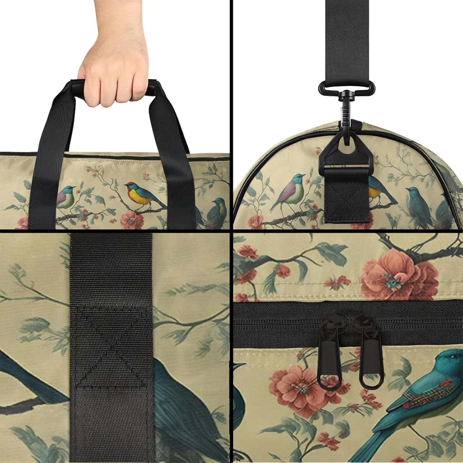 Gym Bag for Women Men Retro Abstract Bird Travel Duffle Bag with Shoe Compartment Waterproof Sports Tote Bags Large Overnight Weekender Bags for Travel Swimming Gym Yoga Dance