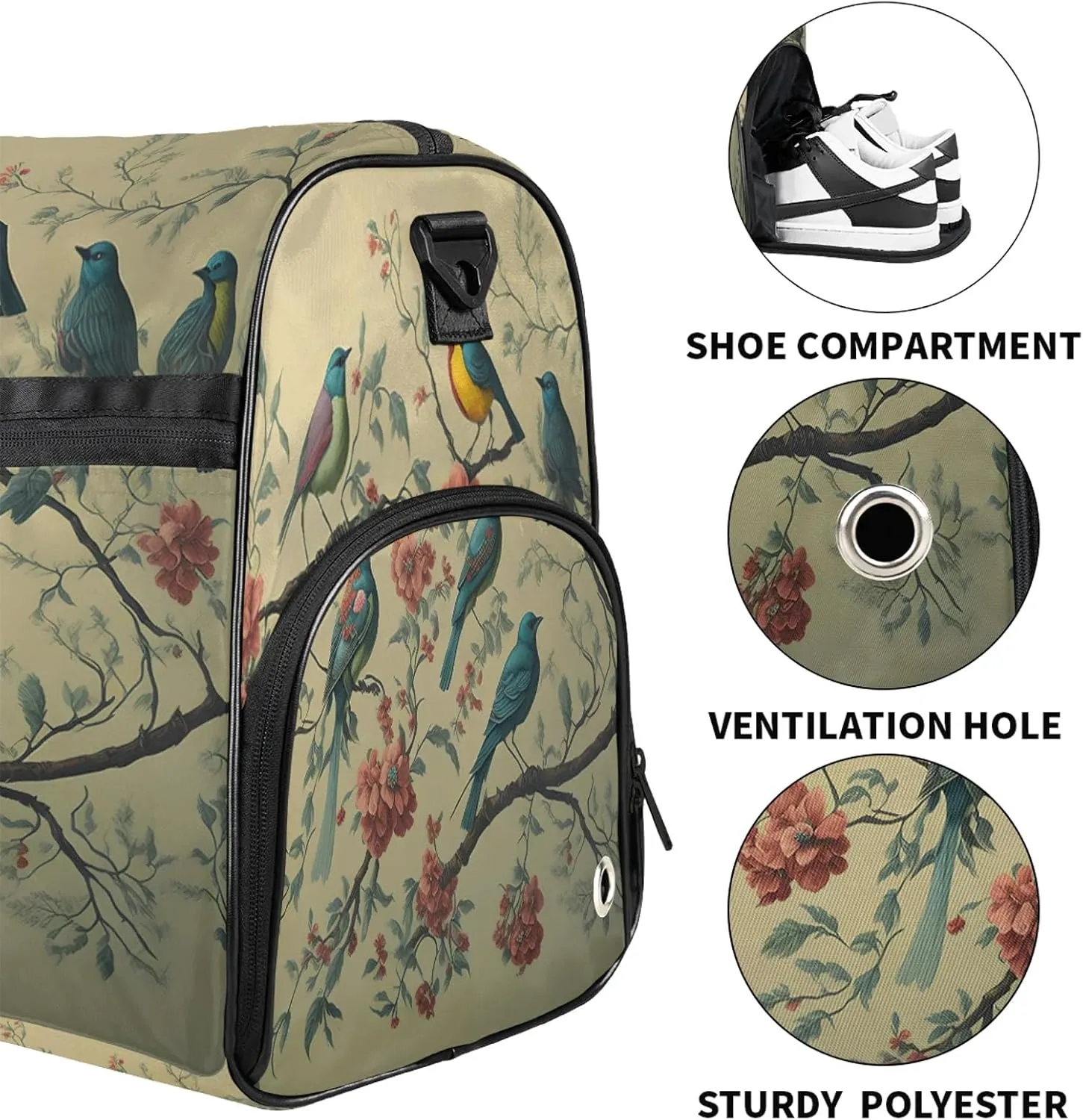 Gym Bag for Women Men Retro Abstract Bird Travel Duffle Bag with Shoe Compartment Waterproof Sports Tote Bags Large Overnight Weekender Bags for Travel Swimming Gym Yoga Dance