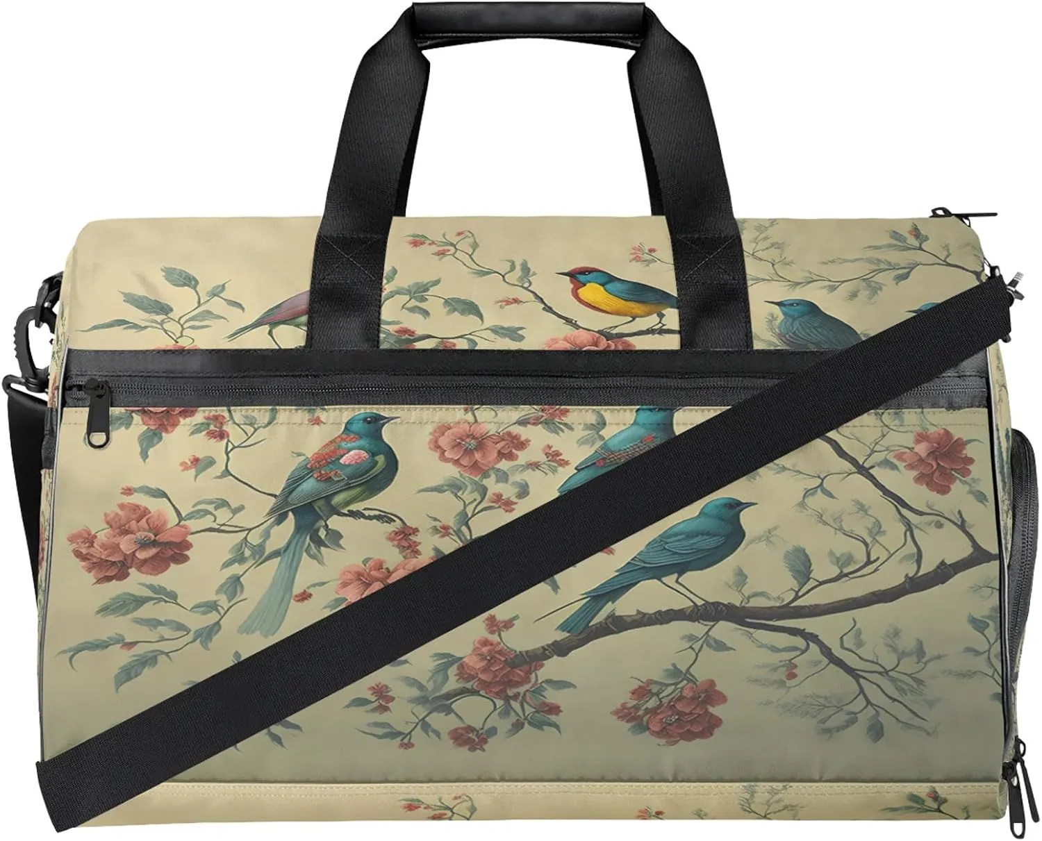 Gym Bag for Women Men Retro Abstract Bird Travel Duffle Bag with Shoe Compartment Waterproof Sports Tote Bags Large Overnight Weekender Bags for Travel Swimming Gym Yoga Dance